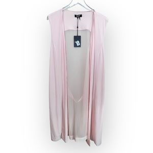 DKNY Mixed Media Crepe Chiffon Open Front Sleeveless Vest Size XL✨